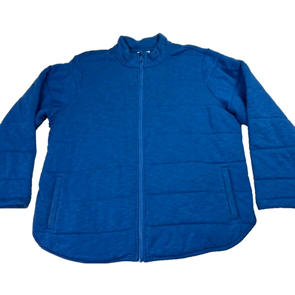 J. Jill Fit Jacket Womens XL Imperial Blue Quilted Knit Zip UP Comfy Curved Hem - Picture 1 of 8